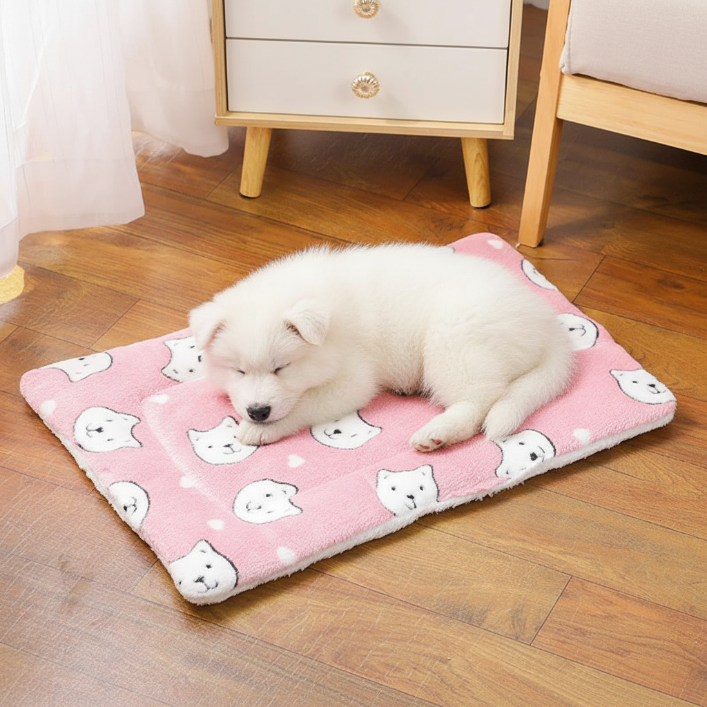Pink Plush Pet Mat in Use